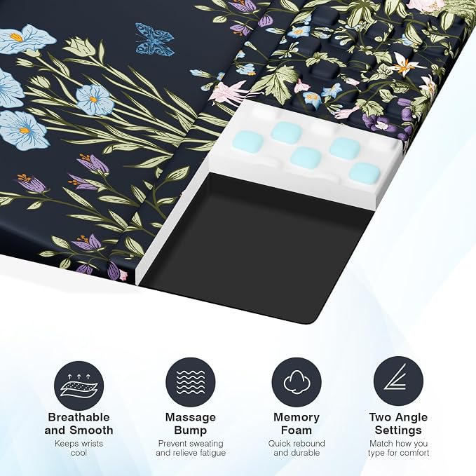 Ospelelf Ergonomic Mouse Pad and Keyboard Stand Wrist Rest Set, Memory Foam Comfort, Pain Relief for Typing, Office Desk Accessories, Moonlit Blossoms - Image 4