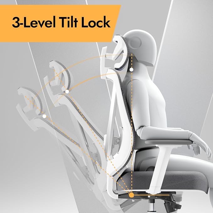 Ergonomic Mesh Office Chair - 3D Adjustable Lumbar Support & 3D Armrests, V-Shaped Back, Adjustable Desk Chair for Office & Home, White - Image 5