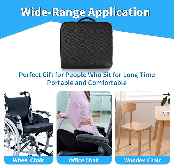 YOUFI Extra Thick Large Seat Cushion, Gel Memory Foam Cushion with Carry Handle Non Slip Bottom, Pain Relief Coccyx Cushion for Wheelchair Office Chair (Black, 19" x 17.5" x 4") - Image 8