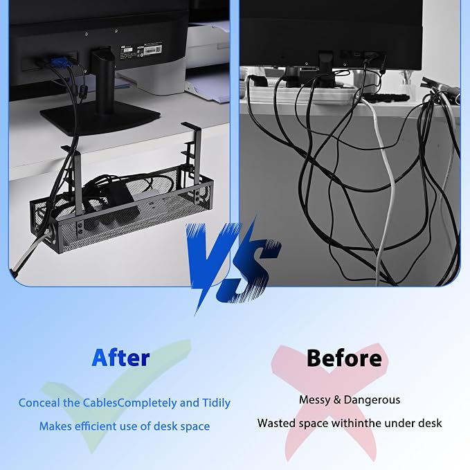 Under Desk Cable Management Tray Small – Clamp-Mounted Wire Organizer & Cord Management Under Desk Rack, No-Drill Metal Cable Organizer for Home Office (Black) - Image 5