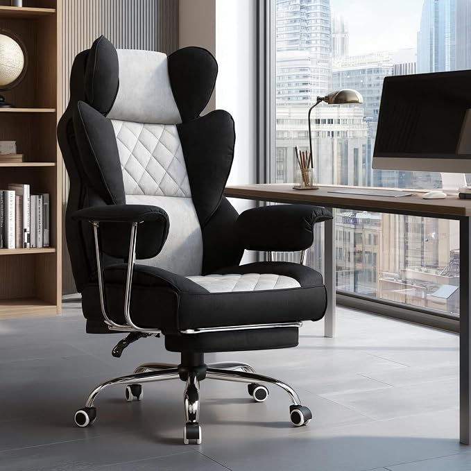 GTPLAYER Gaming Chair,Office Chair with Pocket Spring Lumbar Support, Ergonomic Comfortable Wide Office Desk Computer Chair with Outward Fixed Soft Armrests and Footrest (Fabric, Black & Gray) - Image 2
