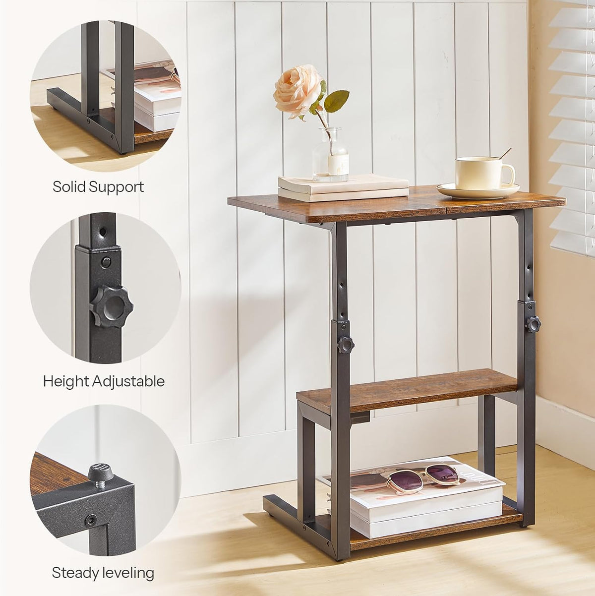 HOORBO Adjustable Height End Table, 3-Tier C Shaped Side Table for Couch - Image 6