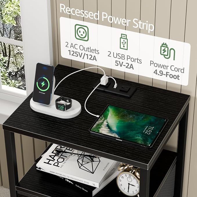 BOLUO Tall Night Stand with Drawers, Black Nightstand with Charging Station and LED Light, Small White 4 Drawer Dresser for Bedroom, Room Storage Closet - Image 9