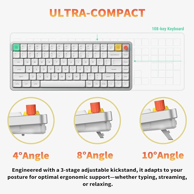 nuphy Air75 V3 Mechanical Keyboard with Knob, White-Blush Nano Switches | 75% Wireless Low Profile keyboard, Hot-Swap, for Mac/Windows, Support Bluetooth/2.4GHz/USB-C,Silent keyboards, RGB Backlit - Image 8