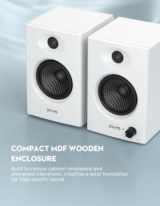 OHAYO 60W Computer Speakers for Gaming and Music, Active Bluetooth 5.3, Stereo 2.0 Speakers for Desktop PC Monitor or Laptop, Surround Sound Speaker, 3.5 mm Aux RCA Input, USB-Powered, 1 Pair, White - Image 6