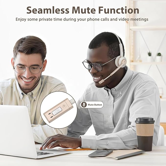 Bluetooth Headset with Microphon USB Dongle for Office | Wireless Headset with Mic with AI Noise Canceling, Charging Base, Mute Function V5.2 for Computer/Phone/Work/Skype - Image 6