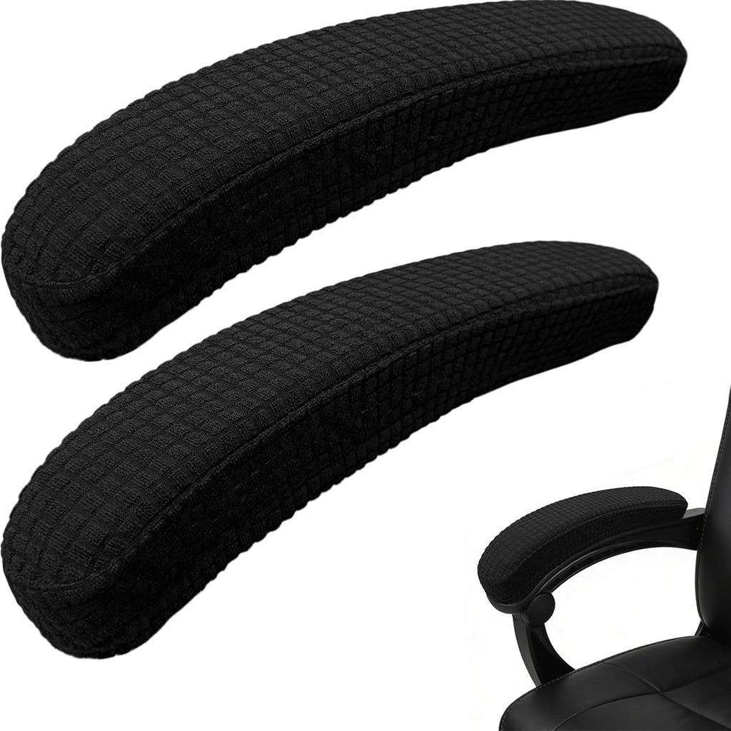 Office Chair Armrest Covers, Stretchable Removable Washable Chair Arm Covers, Elastic Desk Computer Gaming Chair Arm Rest Protector Slipcovers (Black) by Melaluxe