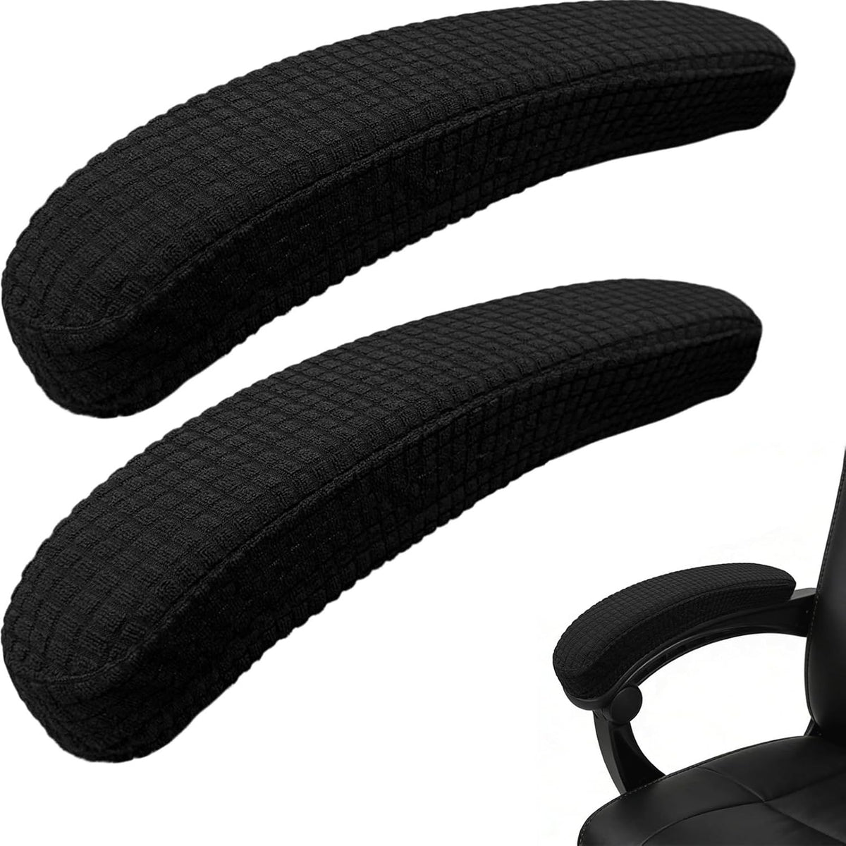 Office Chair Armrest Covers, Stretchable Removable Washable Chair Arm Covers, Elastic Desk Computer Gaming Chair Arm Rest Protector Slipcovers (Black) by Melaluxe