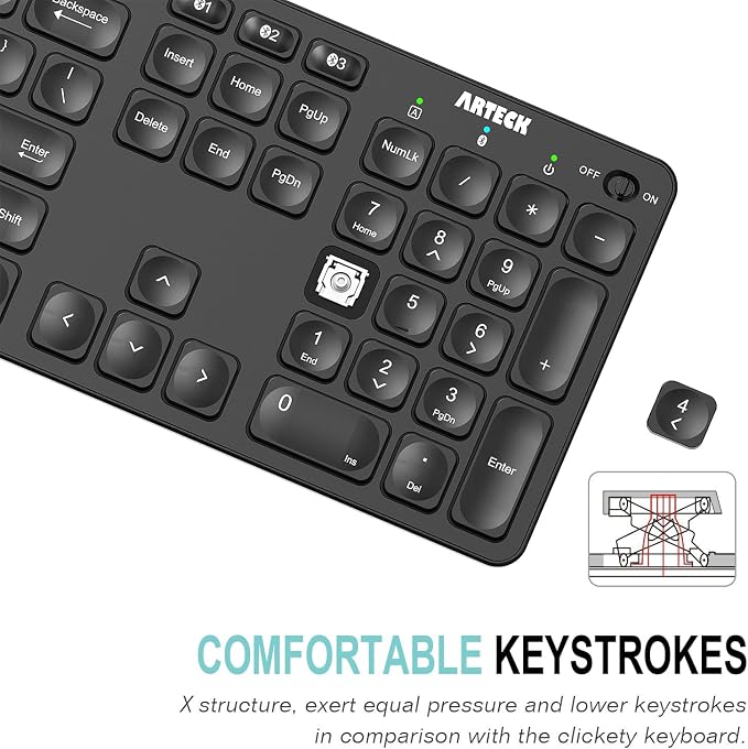 Arteck Universal Backlit 7-Colors & Adjustable Brightness Multi-Device Full Size Wireless Bluetooth Keyboard for Windows, iOS, iPad OS, Android, Computer Desktop Laptop Surface Tablet Smartphone - Image 3