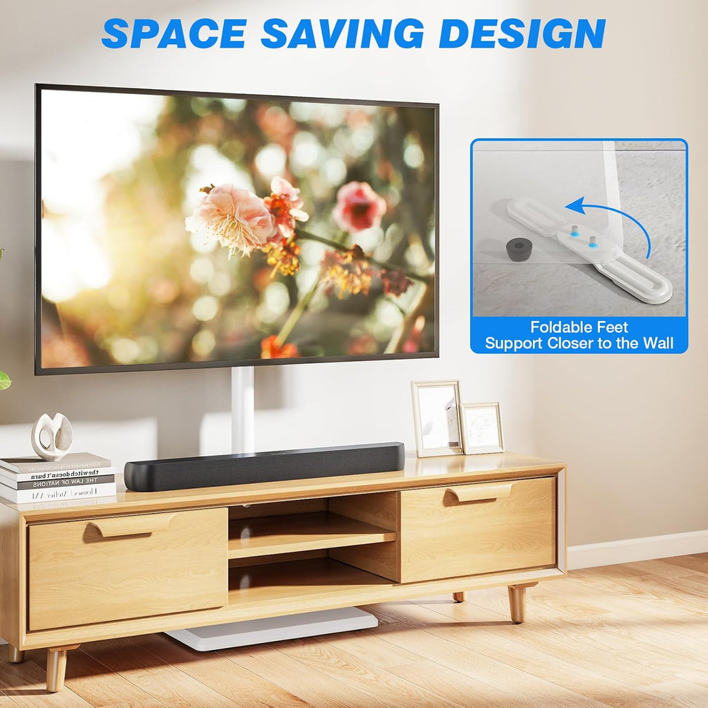 Rfiver Floor TV Stand with Mount for 32-70 inch TVs up to 99 lbs, Swivel Height AdjustableTV Floor Stand, Tall TV Stand with Wood Base, Saving Space Design for Living Room, Bedroom and Corner - Image 4