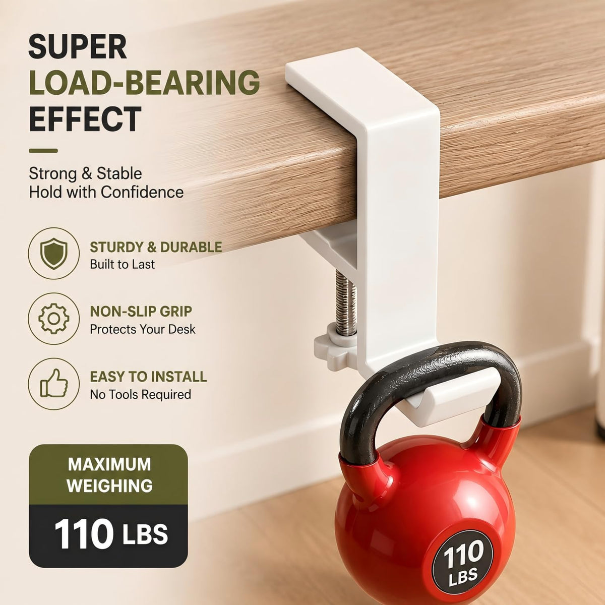 Headphone Stand - Aluminum Alloy Headphone Holder, Under Headset Stand for Desk Fit for PC Gaming Headset Hanger Hook Suitable for Office, Computer, Student Class Desk, Handmade Creator Table (White) - Image 5