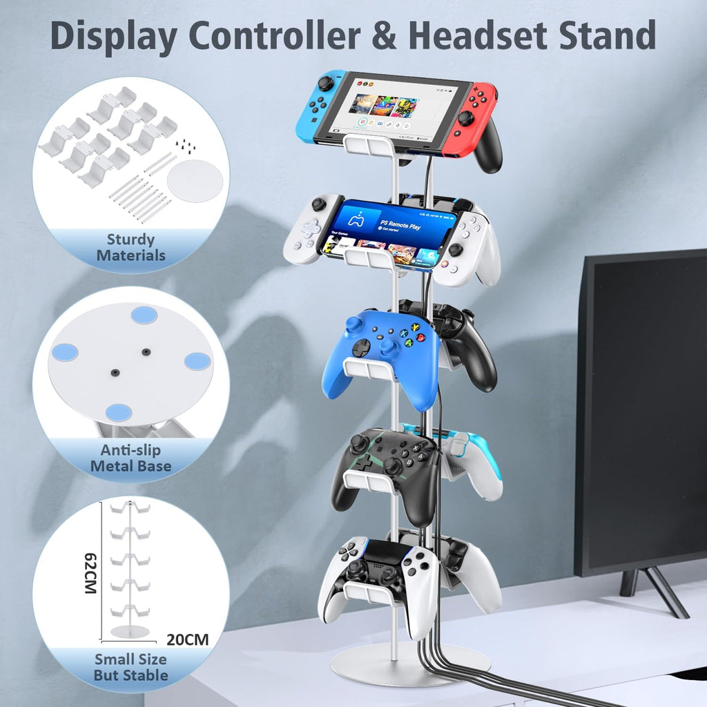 Kytok Gamer Gifts, Headset Stand 5 Tiers with Cable Organizer, Controller Stand Compatible with PS5/Xbox/Nintendo Switch/PS Portal/PS4, Headset Holder & Controller Holder for 10 Packs Controller - Image 5