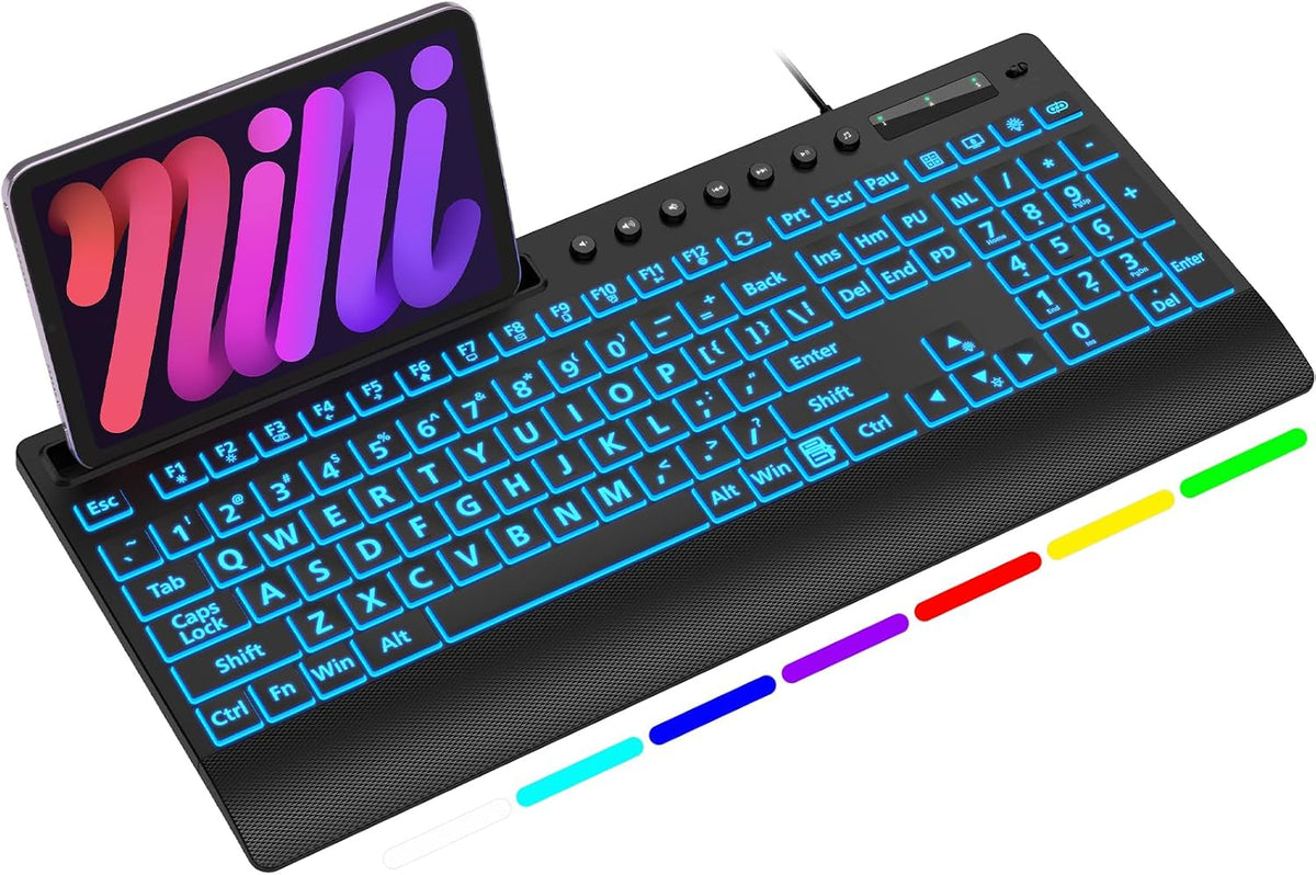 SABLUTE Wired Large Print Backlit Keyboard with Wrist Rest, K31PRO by SABLUTE