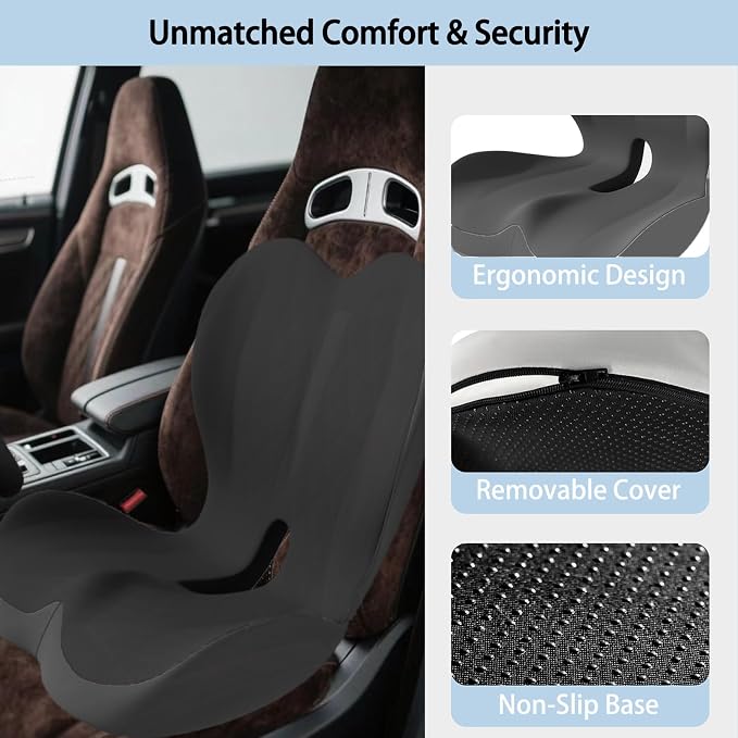 Back and Seat Cushion for Office, Back & Tailbone Pain Relief, Raised Cushion for Lumbar and Butt, Double-Sided Anti-Slip, Improves Sitting Posture, Ergonomic Memory Foam Lumbar Cushion (Dark Gray) - Image 7