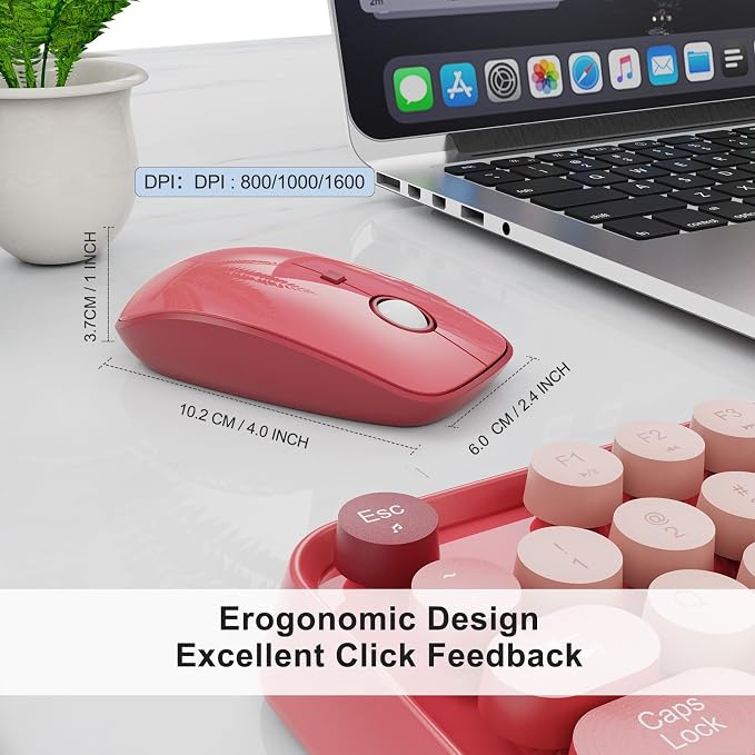 Wireless Keyboard and Mouse Combo | Cute Colorful Keyboard and Mouse with 2.4GHz Cordless Retro Typewriter Keyboard | Auto-Sleep | USB Receiver for Windows PC/Laptop - Pink Colorful - Image 4