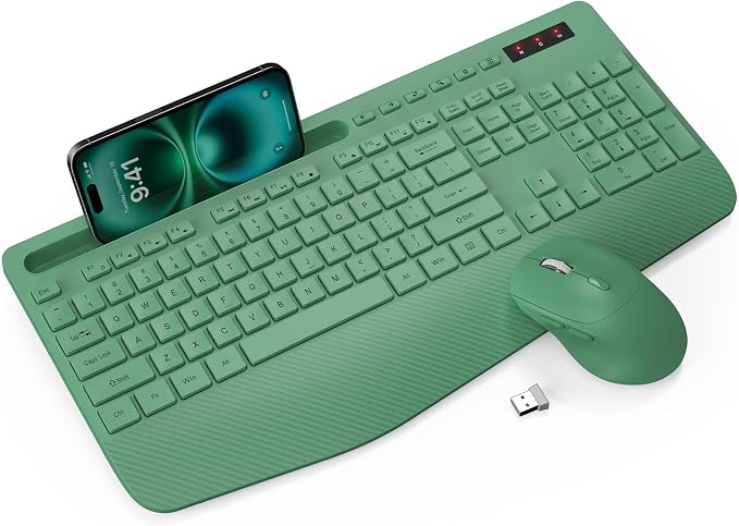 Wireless Keyboard and Mouse Combo - Full-Sized, Ergonomic Wrist Rest | Phone Holder, Sleep Mode, 2.4G Quiet Keyboard for PC Laptop, Trueque KM23 Complete Work Setup for Office or Home by Trueque