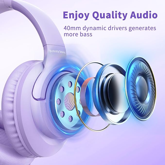 Botesty Sound Headphones Wired with Microphone, Over Ear Foldable 3.5mm Plug in Headphones with 4.9ft Tangle-Free Nylon Cord for Tablet, Laptop, MP3/4, School, Airplane Travel (Purple) - Image 7