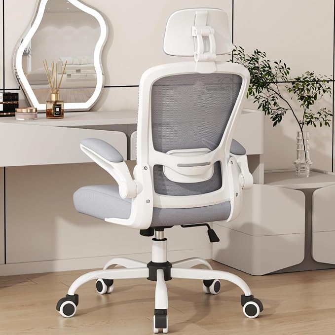 Mimoglad Office Chair, High Back Ergonomic Desk Chair with Adjustable Lumbar Support and Headrest, with flip-up Armrests for Guitar Playing, 5 Years Warranty (Moon Grey) by Mimoglad