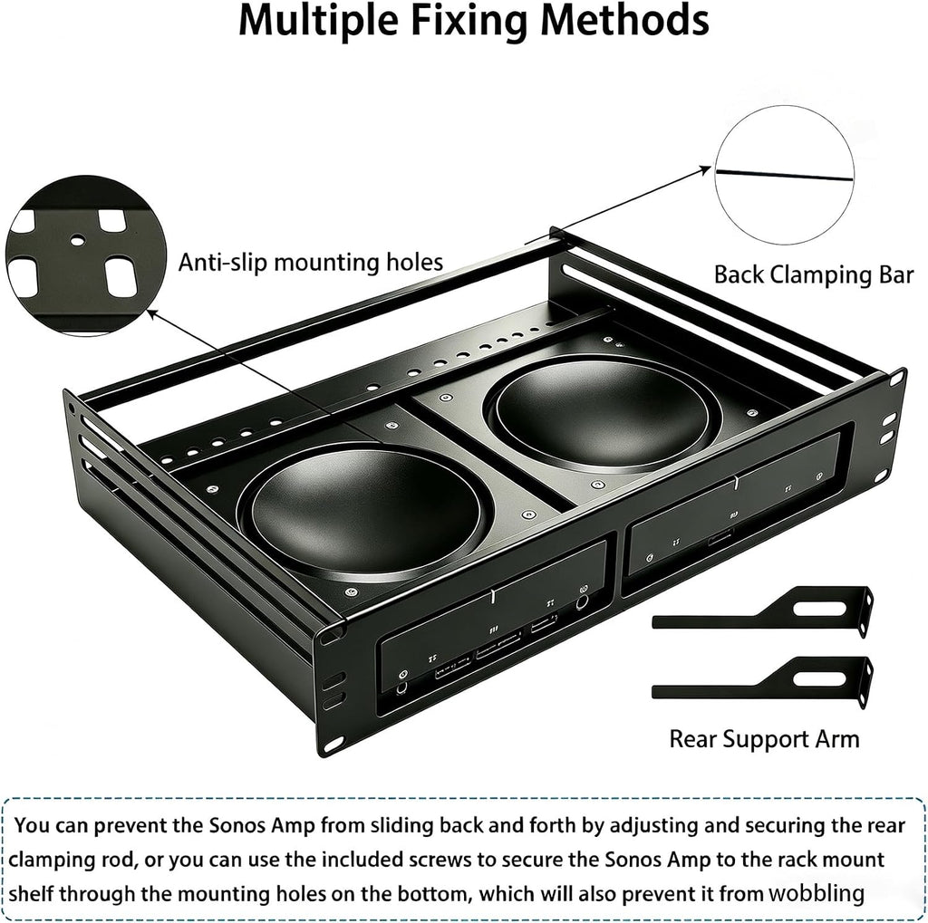 19" 2U Rack Mount Shelf for Sonos Amp, Holds 2 Amps, 14" Deep - Image 3
