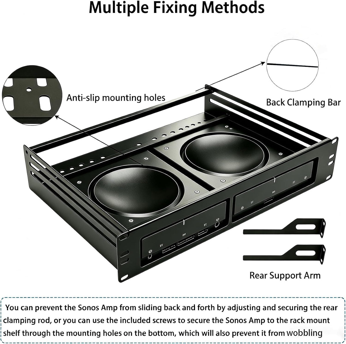 19" 2U Rack Mount Shelf for Sonos Amp, Holds 2 Amps, 14" Deep - Image 3