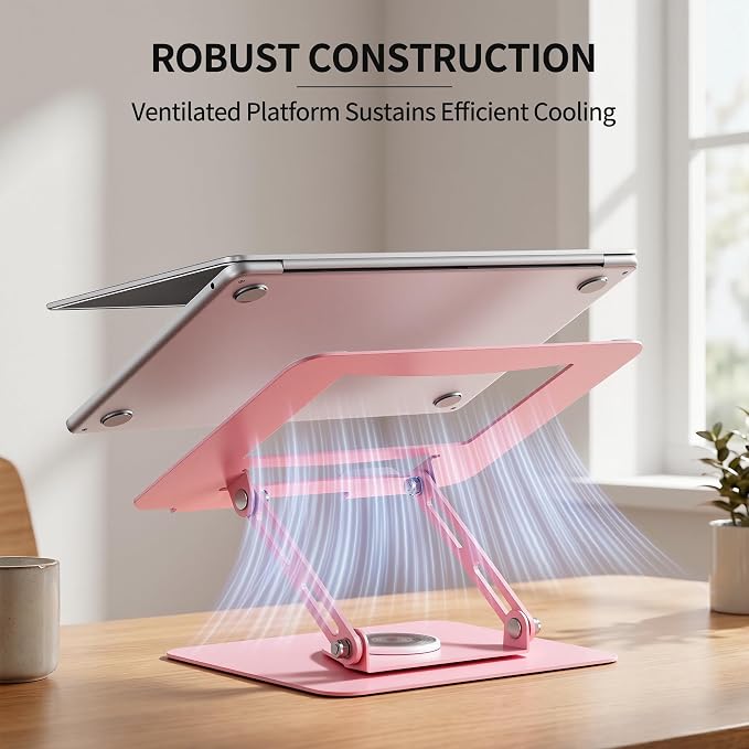 ALASHI Laptop Stand for Desk with 360° Rotating Base, Multi-Angle Adjustable Laptop Stands, Foldable Laptop Riser Compatible with 10 to 17 Inches PC Computer, Pink - Image 8