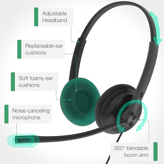 Yealink UH34 Lite Wired Headset,USB-A, Noise Canceling Mic,in-Line Controls | Stereo Headphones,Teams/Zoom Certified, Plug & Play for PC/Laptop/IP Phone, Call Center, Office, Online Meeting, Ultra Light - Image 8