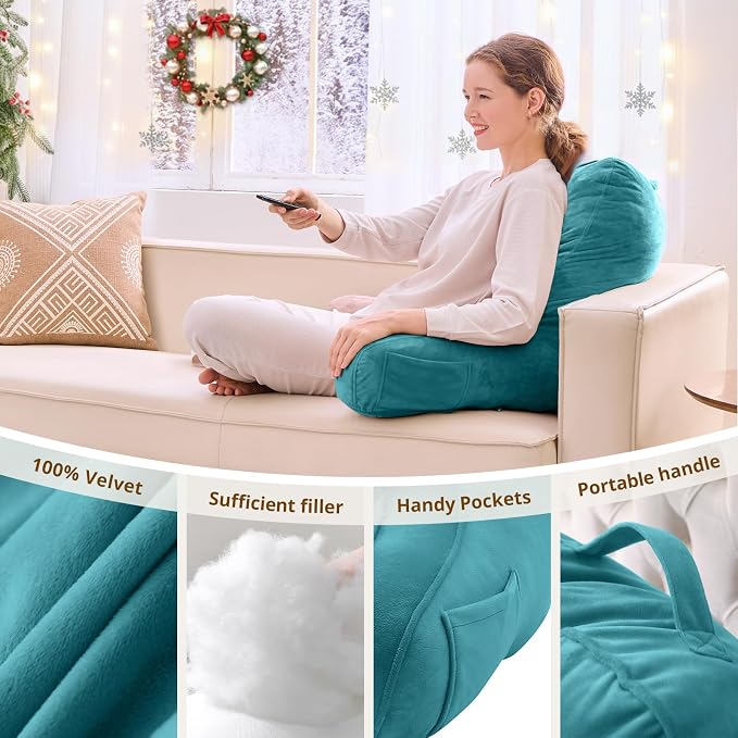 Sasttie Reading Pillow for Bed, Back Pillow for Sitting Up, Teal Blue | 21" Backrest Support Cushion for Couch, Sofa, and Floor, Dorm Essentials, OEKO-TEX, Adjustable Down Alternative Fill - Image 5