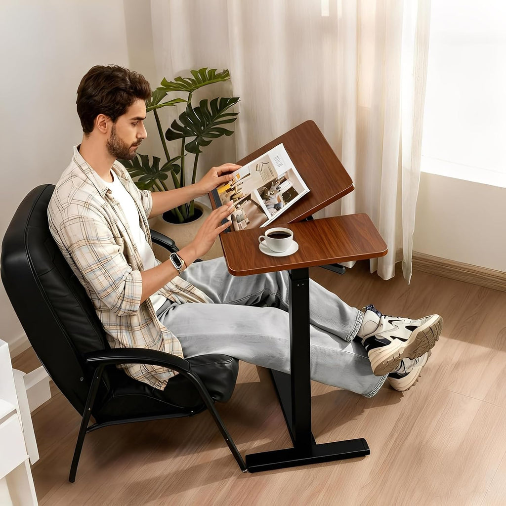 Overbed Bedside Table with Wheels, Pneumatic Adjustable Rolling Laptop Desk,Tiltable Bed Table Over The Bed,Mobile Standing Desk for Bedroom,Couch, Office and Home Use - Image 2