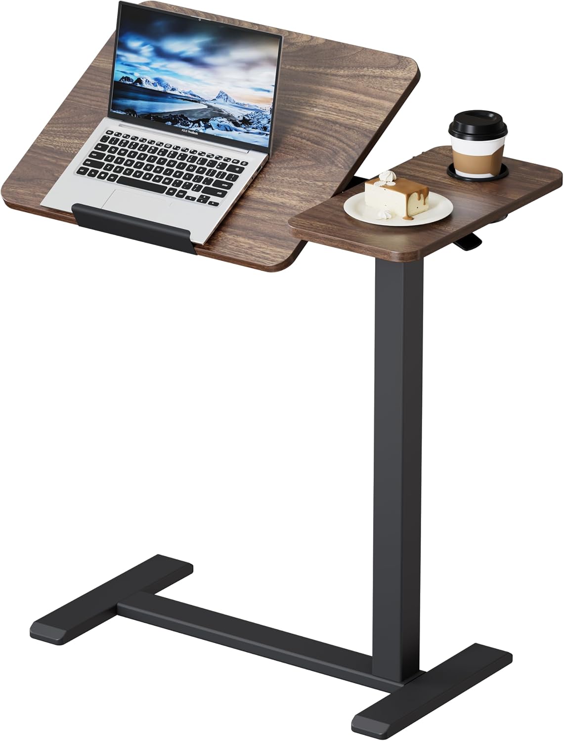 BZIUM Overbed Bedside Table with Hidden Wheels, Adjustable Medical Tilt Top Hospital Bed Table Over The Bed, Rolling Desk Mobile Standing Desk (27.6x15.8, Walnut) by BIZUM