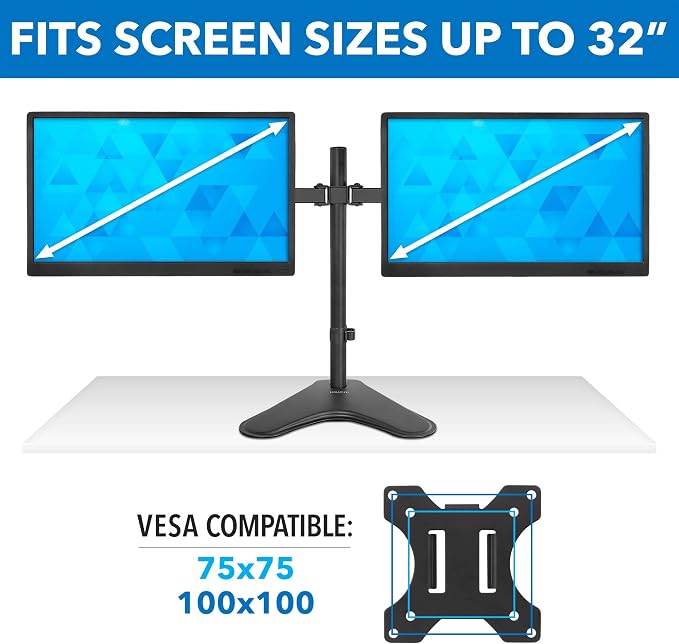 Mount-It! Dual Monitor Stand for Desk - Double Monitor Mount for 2 Screens up to 32 Inch and 17 Lbs - Free-Standing Base Swivel, Tilt, Rotates 360 Adjustable Arms - VESA Compatible High Grade Steel - Image 4