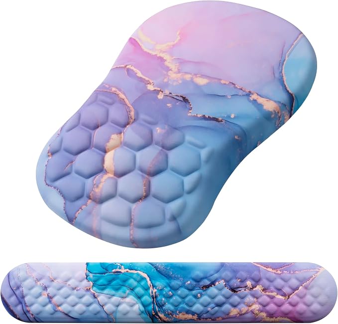 Mouse Pad Wrist Support, Laokiiy 2 in1 Keyboard Wrist Rest+ Ergonomic Mouse Pad, Non-Slip Wrist Rest for Computer Keyboard, Made Easy Typing & Relieve Wrist Pain(Blue Pink Marble) by Laokiiy