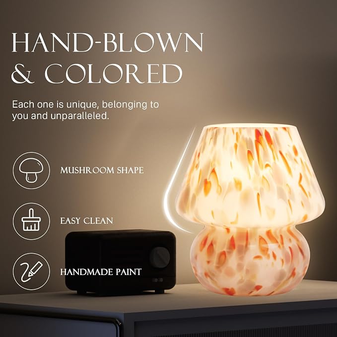Mushroom Lamp Small Lamp Table Lamp for Bedroom, Desk Bedside Lamps for Living Room,Mushroom Decor Cute Mini Modern Mid Century Lamps for Night Stands,Aesthetic Home Deco (Flame Amber) - Image 2