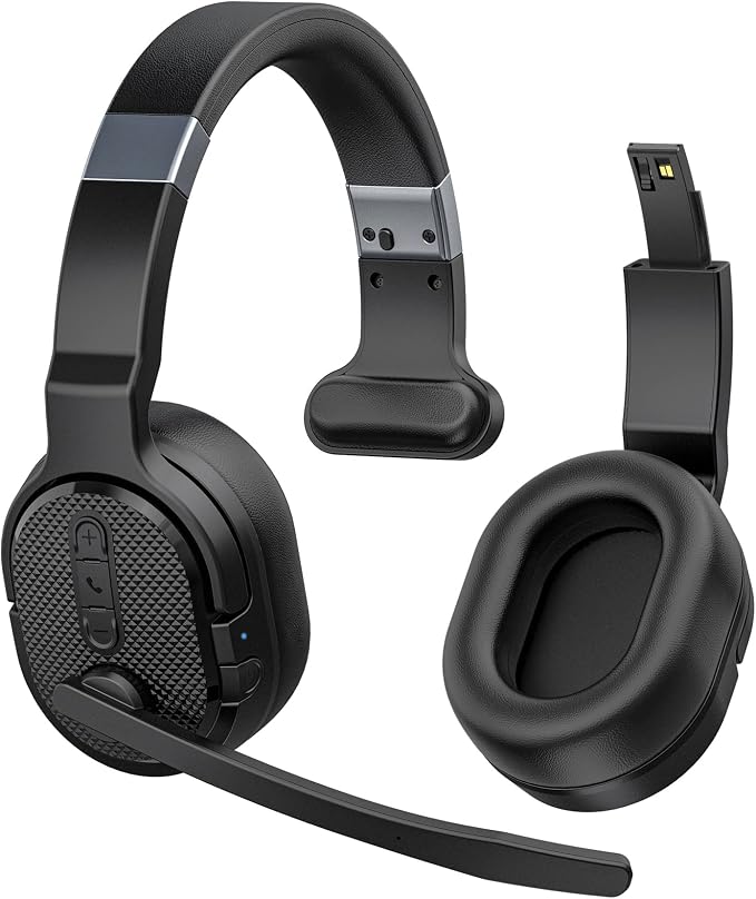 COSMUSIS Trucker Bluetooth Headset, Wireless Headset with Mic for Work | Trucker Headset with Noise Cancelling Headphones, Long Battery Life Bluetooth Headphones with Detachable Earpad for Driving by COSMUSIS