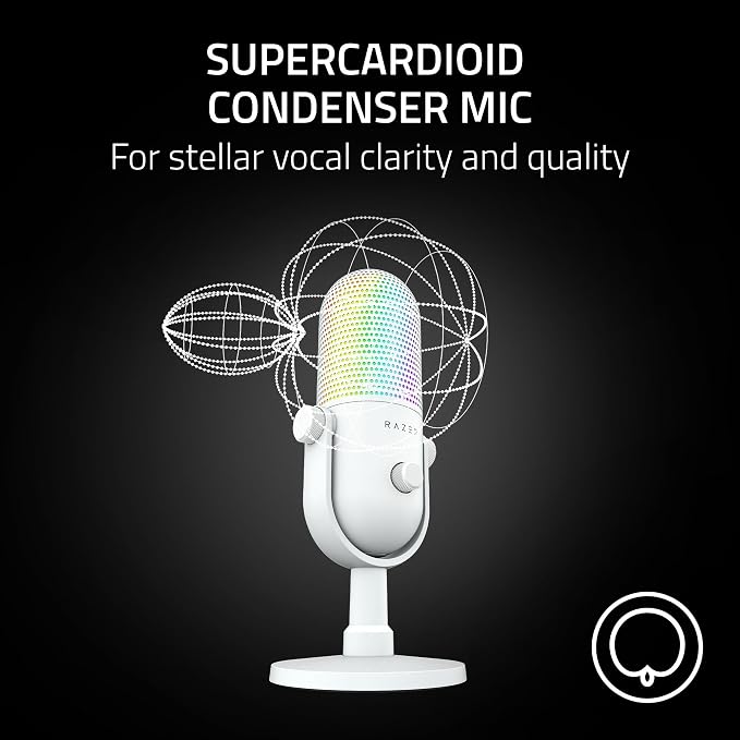 Razer Seiren V3 Chroma RGB, Stream & Game Reactive, USB Microphone, White | Tap-to-Mute Sensor, Condenser Mic, Digital Gain Limiter & Shock Absorber, Works with OBS, Discord, Zoom, Teams - Image 4