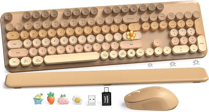 Wireless Keyboard and Mouse Combo, Full-Size Retro Typewriter Keyboard with Round Keycaps, Magnetic Wrist Rest & Tilt Legs, 2.4GHz Cordless for Mac/Windows PC/Laptop, SABLUTE CK23, Latte Gradient | Full-Size Retro Typewriter-Style Keyboard, Tilt Legs, ... by SABLUTE