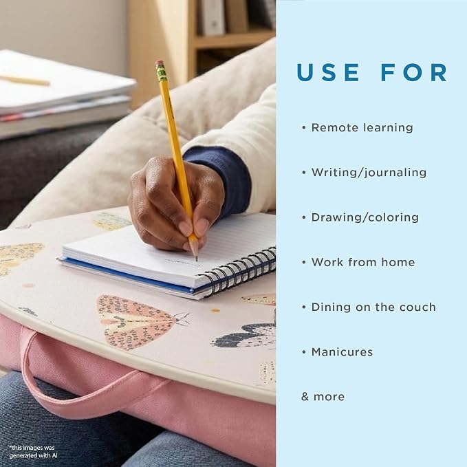 LAPGEAR MyStyle Lap Desk – Butterflies, Fits 15.6" Laptops | Dual-Bolster Microbead Cushion, Built-In Carry Handle, Ergonomic Curved Front Edge - Image 4