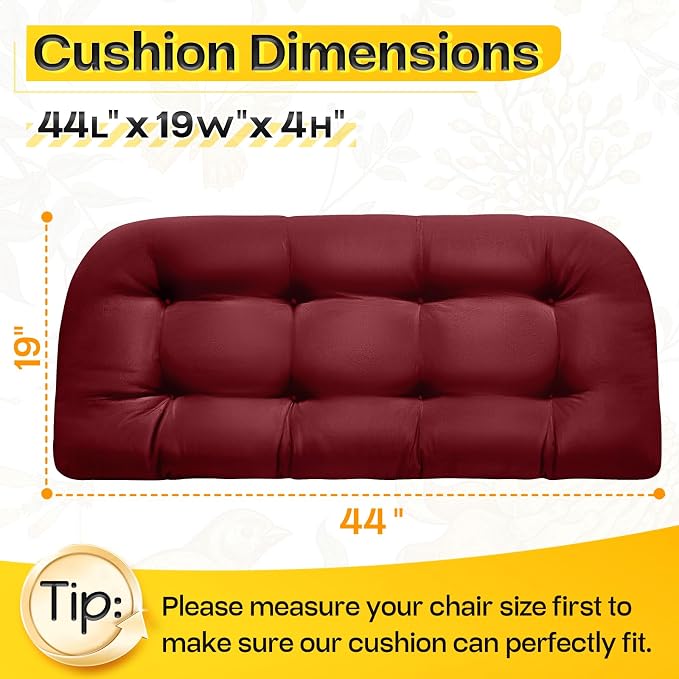 MAGIC ELEPHANT Outdoor Bench Cushion, Memory Foam Loveseat Cushion for Patio Furniture Wicker Chair, Settee Porch Swing Seat Cushion, 44 x 19 Inches (Red) - Image 2
