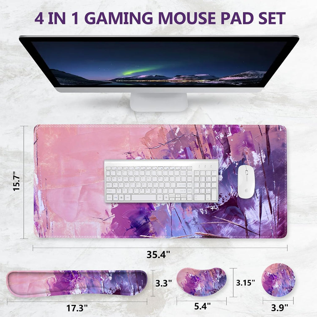DINKY Keyboard Mouse Pad Set, Large Gaming Mousepad + Memory Foam Ergonomic Keyboard Wrist Rest Support, Easy Typing Pain Relief, 4Pcs (35.4" x 15.8") Extended Desk Mat-Abstract - Image 5