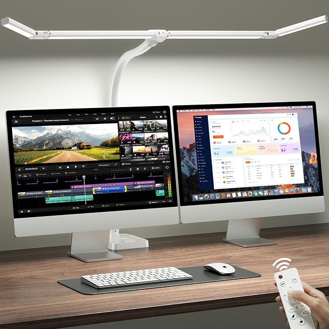 ONEMIX LED Desk Lamp with Base, 42-Inch 4-Panel Light for Dual Monitors | 1800 Lumens, 4 Adjustable Panels, 5 Color Temps, 5 Brightness Levels, Remote, Timer, Flicker-Free for Home Office by DeskLamp