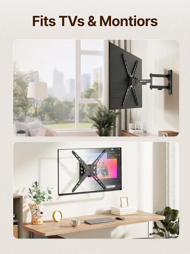 monTEK Full Motion TV Wall Mount for 13-55 Inch TVs up to 55 lb | ±90° swivel, landscape/portrait rotation and 14.4 in extension; 4X load tested, VESA 75x75 to 400x400 mm, single-stud mount - Image 10