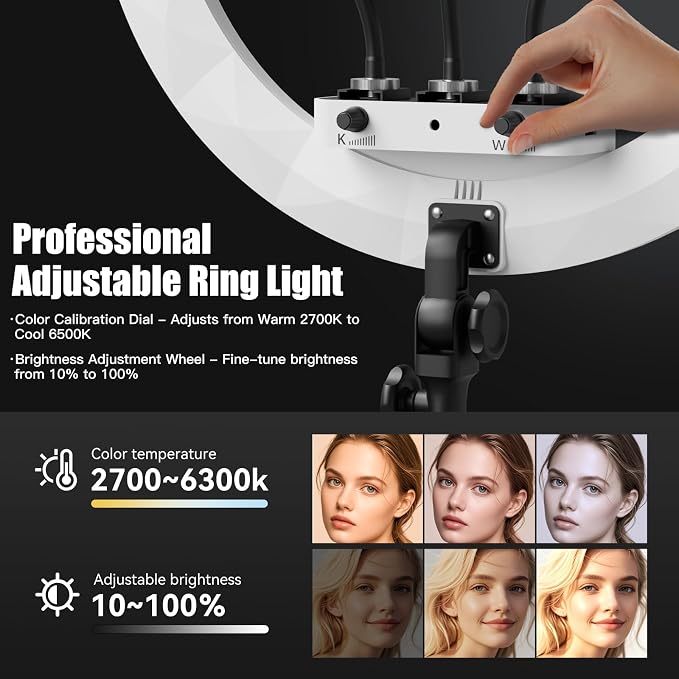 Ring Light with Stand and Phone Holder, 19" Ring Light Tripod for iPhone, Professional LED Circle Light with 78" Tripod, Selfie Ringlight for Live Streaming, Makeup, Barber, TikTok, YouTube, White - Image 3