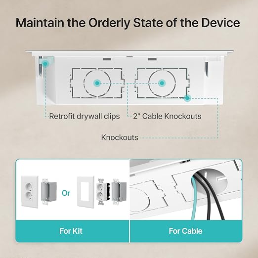 17" in-Wall Media Box Recessed Outlet Cable Management Kit 2 Pack | Structured Media Enclosure, One Connect & Network Switches, Fits Fire TV Stick Samsung, Recessed Design, 2 Pack - Image 9