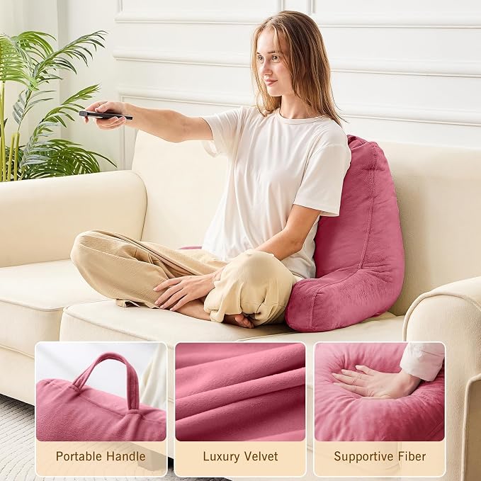 Sasttie Reading Pillow for Bed, Back Pillow for Sitting Up, Rose Pink | 18" Backrest Support Cushion for Couch, Sofa, and Floor, Dorm Essentials, OEKO-TEX, Adjustable Down Alternative Fill - Image 4