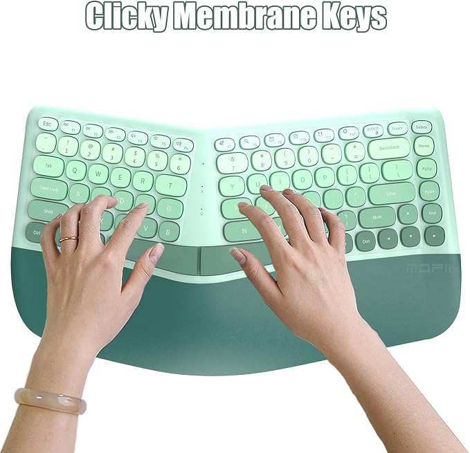 Wireless Keyboard and Mouse Combo, Ergonomic Design with Wrist Rest | 84-Key Membrane Keyboard Curved Split Keys, 6-Key Vertical Mouse, Cordless Set for Win/Mac, AAA Batteries Incl., Mint Green - Image 5