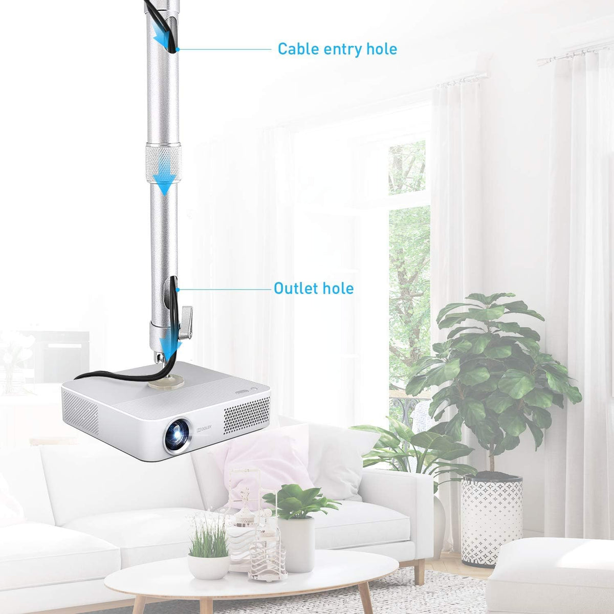 NIERBO Universal Projector Wall Ceiling Mount Hanger 360° Rotatable Head with Extendable Length 11.8 Inch to 19.7 Inch Mounting Bracket - Image 6