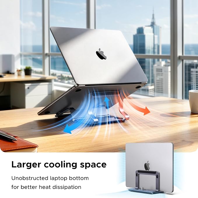 UGREEN 2-in-1 Laptop Stand for Desk, Horizental & Virtical Laptop Holder | Durable Aluminum Stand for Stability with Silicone Protection, Fits 13-16.2 inch Laptops and Tablets, Grey - Image 3