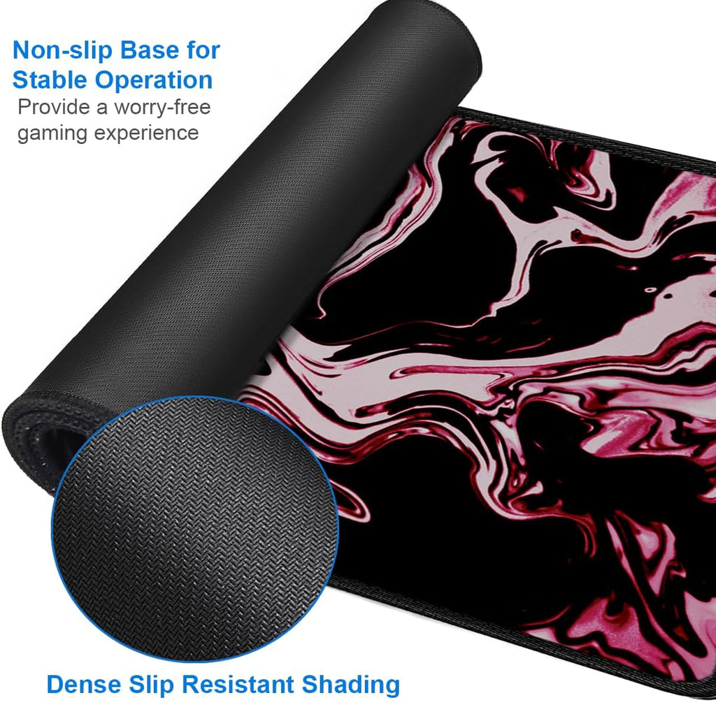 Gaming Mouse Pad, 31.5x15.7 inch Large Extended Computer Keyboard Mouse Mat, Water Resist Non-Slip Mousepad Rubber Base Long XXL Desk Mouse Pad for Gaming, Office & Home, Marble Red - Image 4
