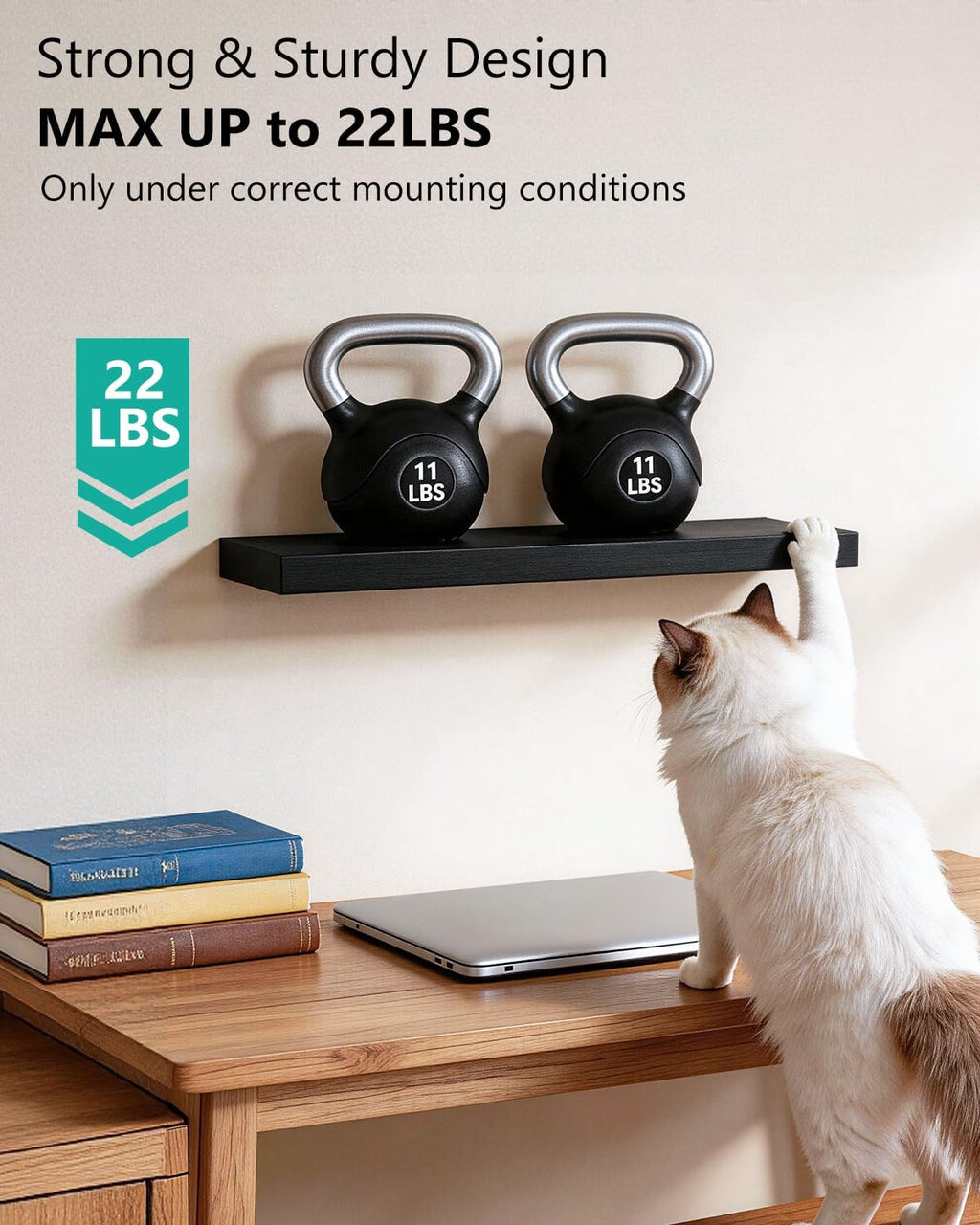 WALI Floating Shelves for Wall, 3 Tier Bathroom Storage Shelf Over Toilet, for Bedroom Bookshelf, Living Room Decor, Kitchen, Nursery, Laundry, Soundbar Floating Shelf Mount Under TV (CS103L), Black - Image 5
