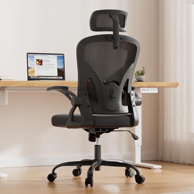 Farini Ergonomic Office Chairs with Headrest, Set of 4, Black & Black | High Back Swivel Computer Chair, Adjustable Armrests and Lumbar Support,Desk Chair for Home Office Bedroom - Image 2