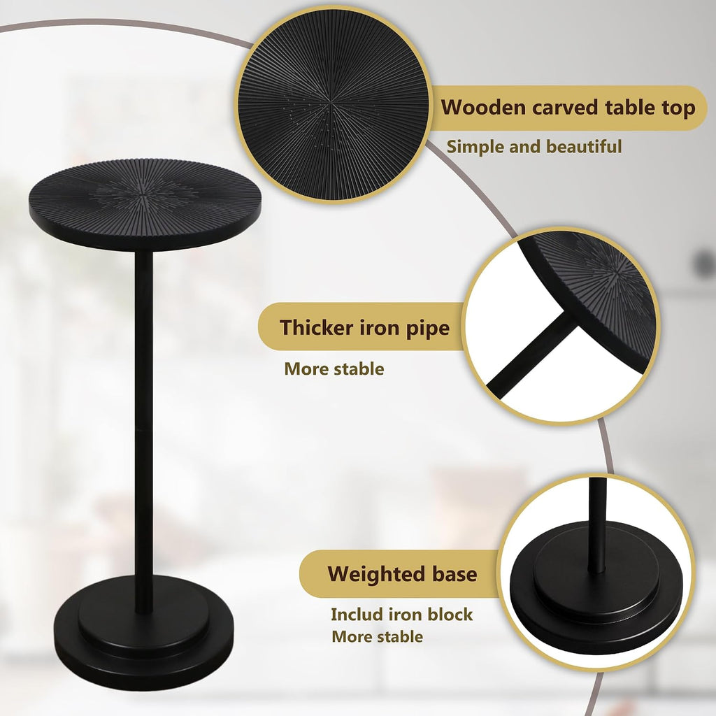 COVLON Drink Table Set of 2, Small Round Pedestal Side Table with Carved Top for Living Room, Bedroom, Small Space, Corners and Office, Black - Image 5
